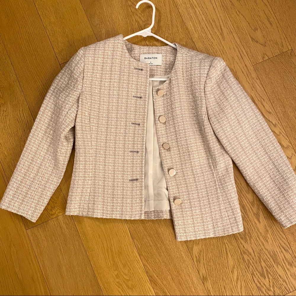 Aritzia Babaton tweed Chanel style blazer
